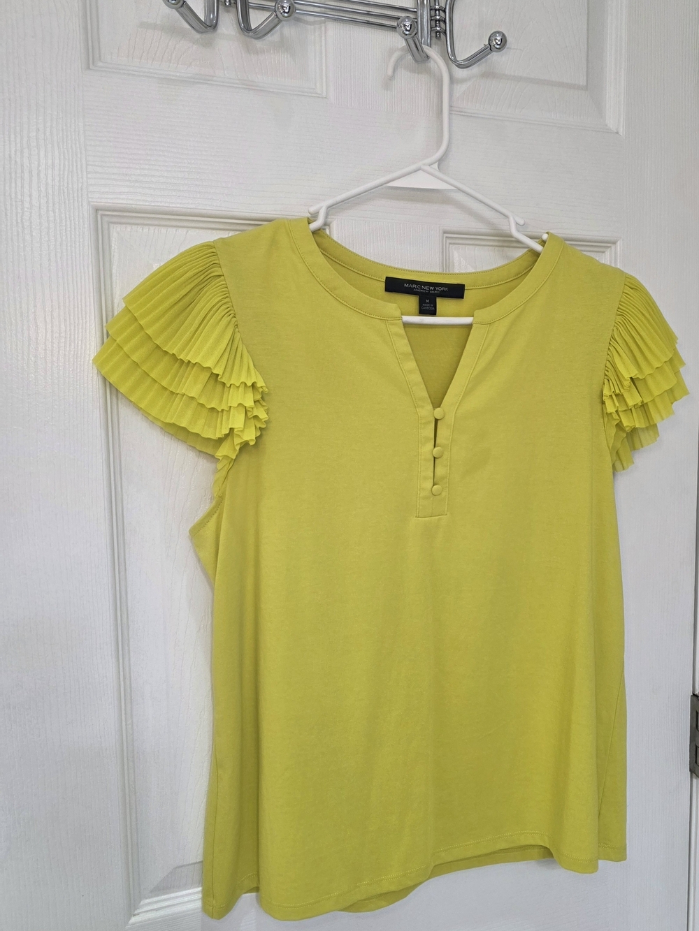 Marc New York Lime Pleated Sleeve Henley Top